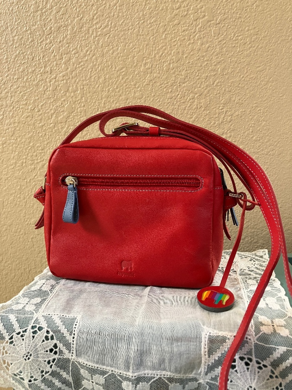 Mywalit Crossbody Bag in Red leather Small 7 in x 6 in